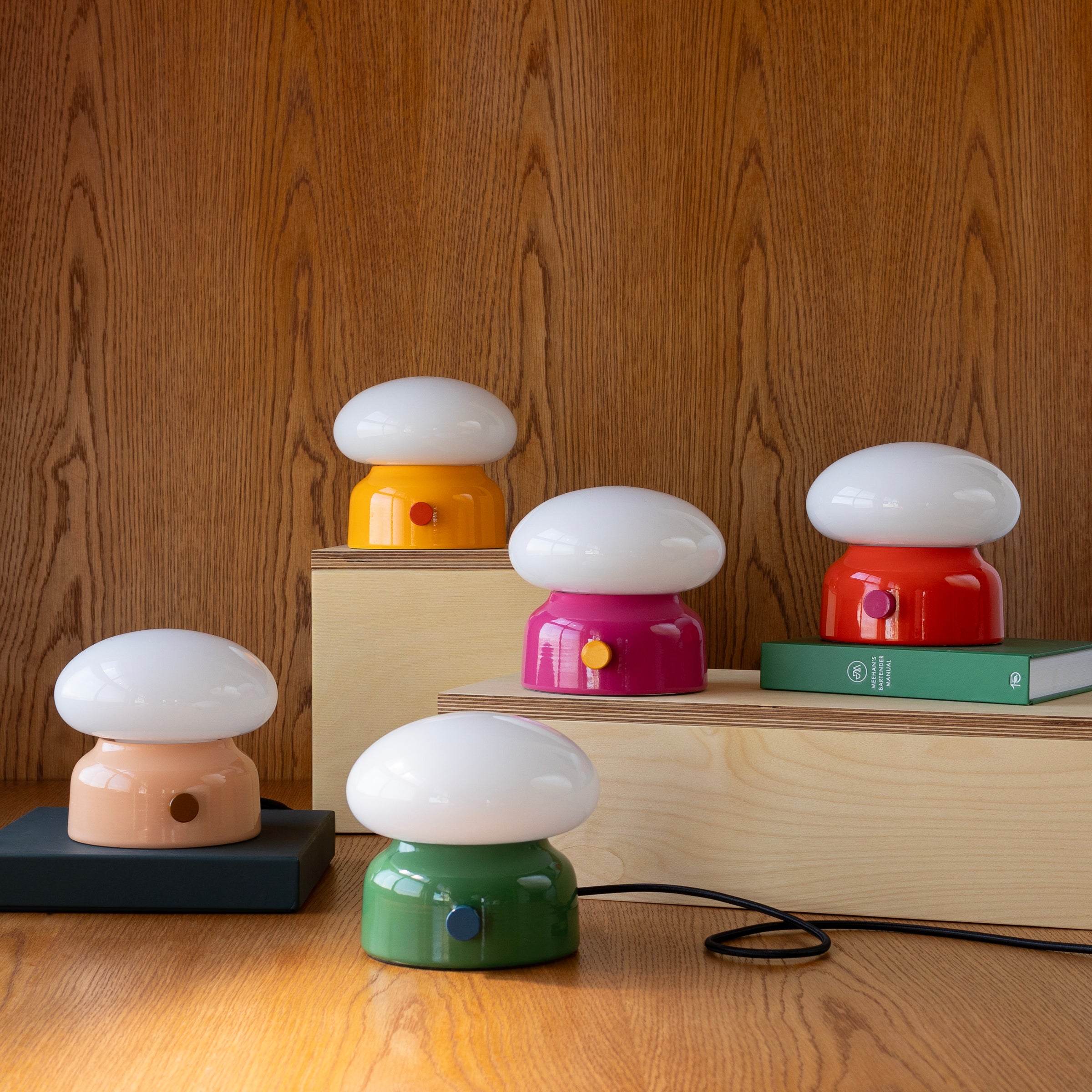 Teig table lamps in various colors.