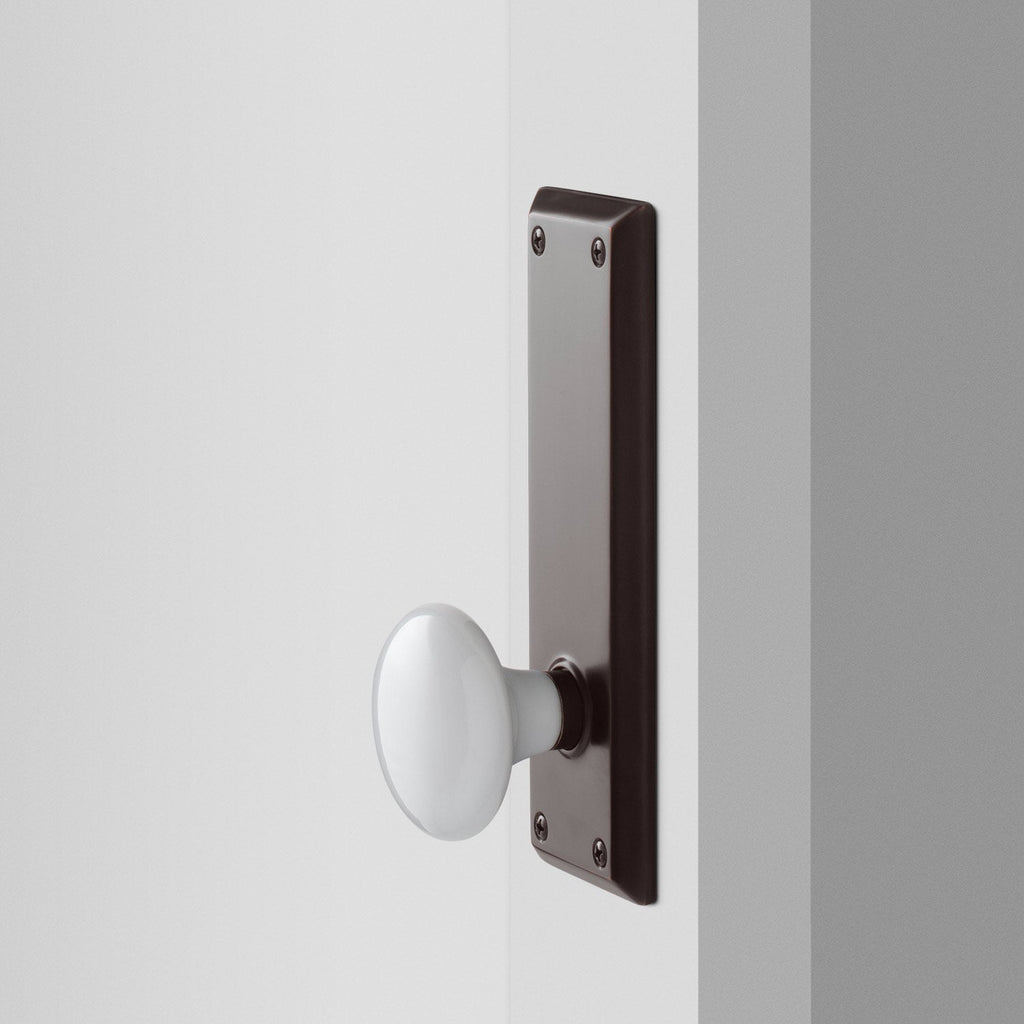 Freeport Large Backplate Doorset with Porcelain Knob - Oil Rubbed Bronze