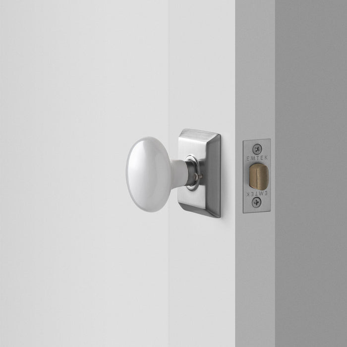 Freeport Small Backplate Doorset with Porcelain Knob - Satin Nickel