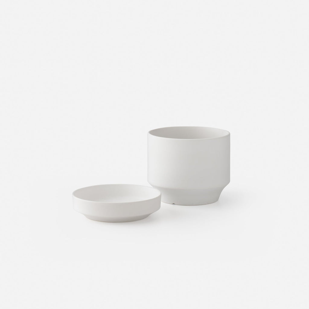 8" Modern Planter + Dish Set::White::Hover
