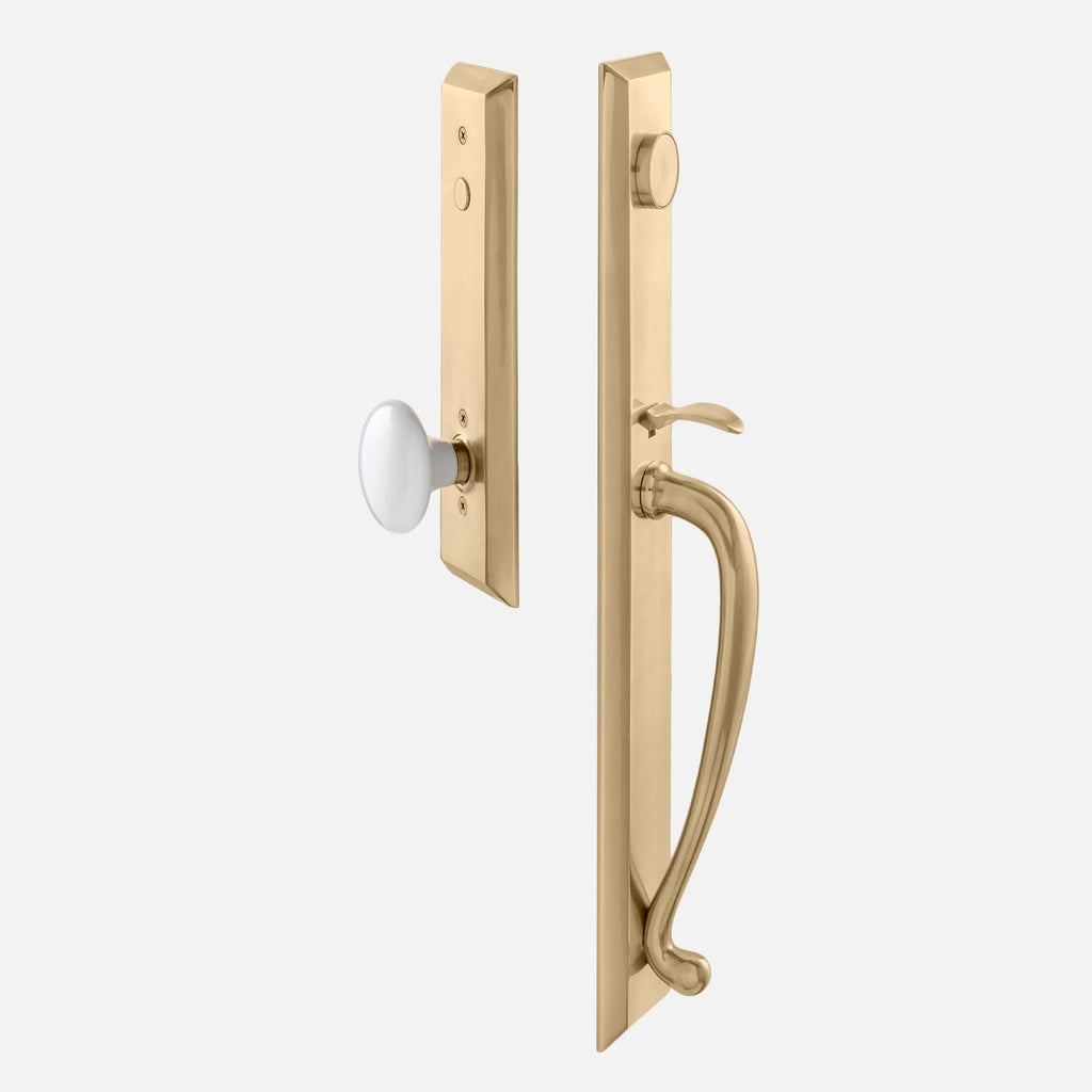 Freeport Entrance Handleset with Porcelain Knob - Antique Brass:hover