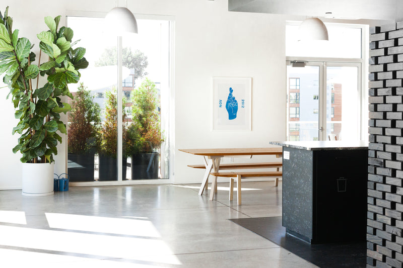 room with a table and plant