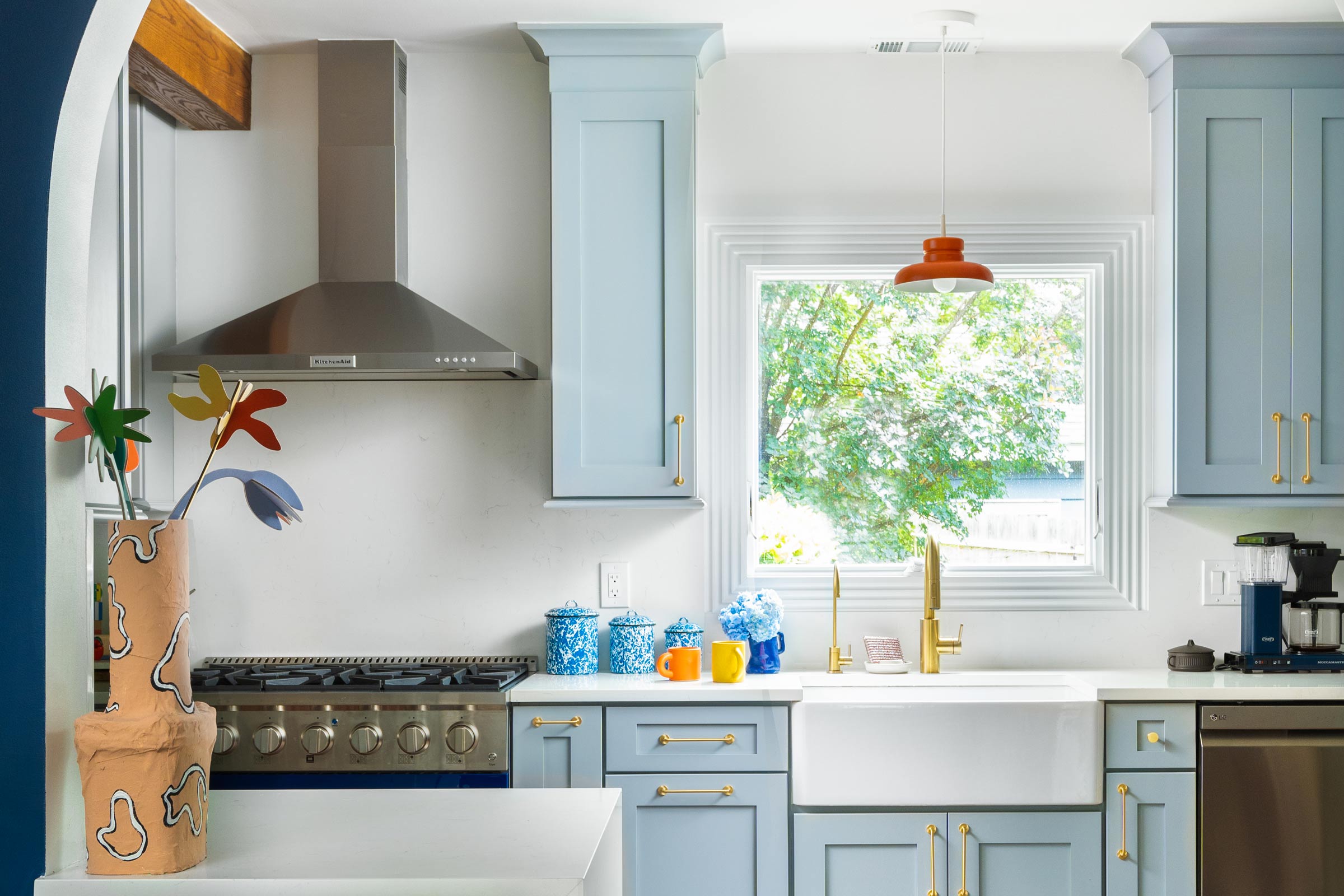 Modern kitchen with pendant light.