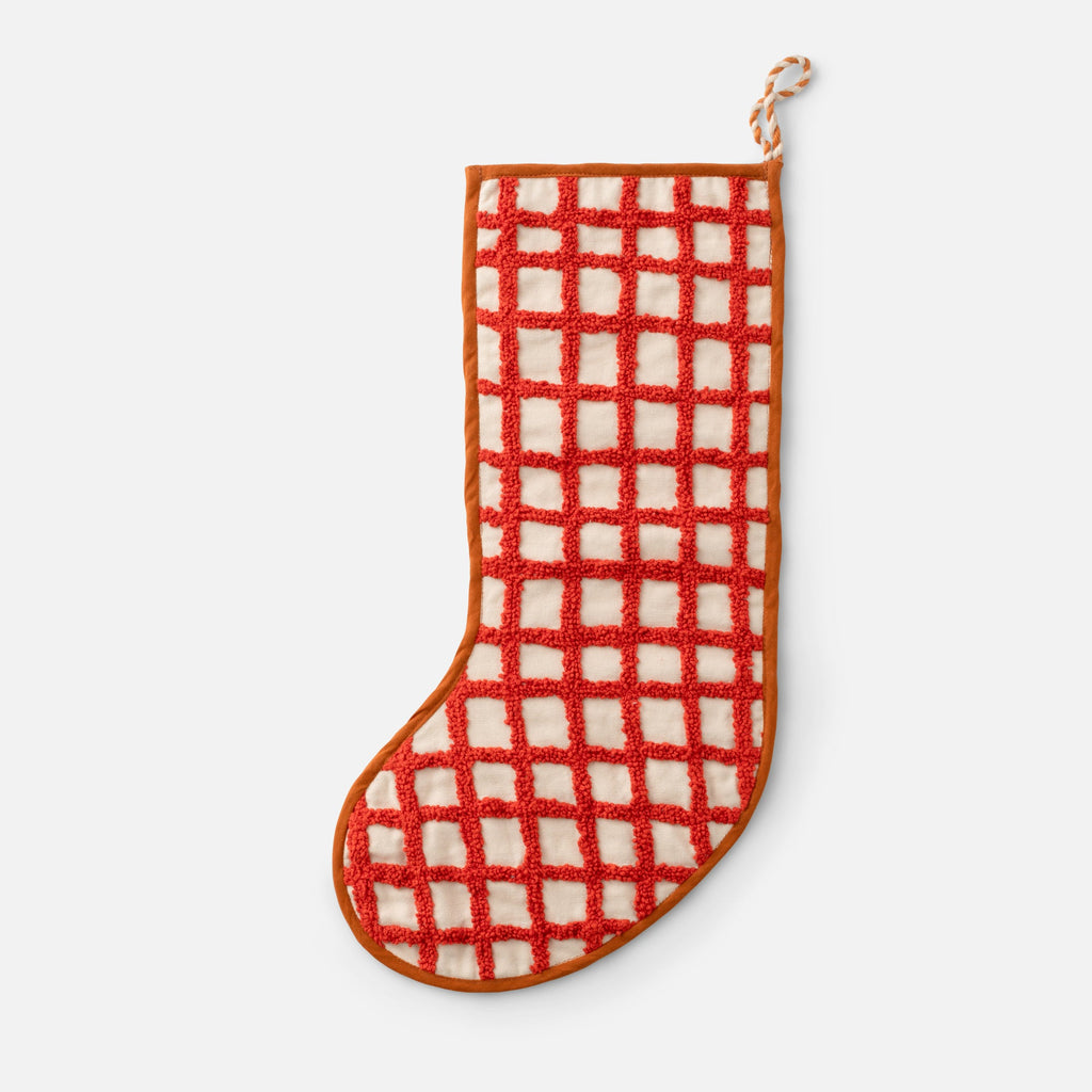 Embroidered Cotton Grid Stocking