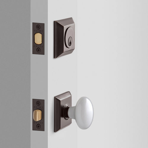 Freeport Small Backplate Doorset with Porcelain Knob + Deadbolt