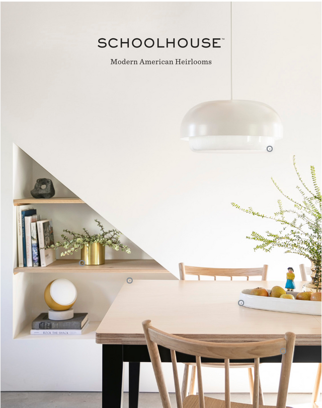 Dining table with text Schoolhouse Modern American Heirlooms