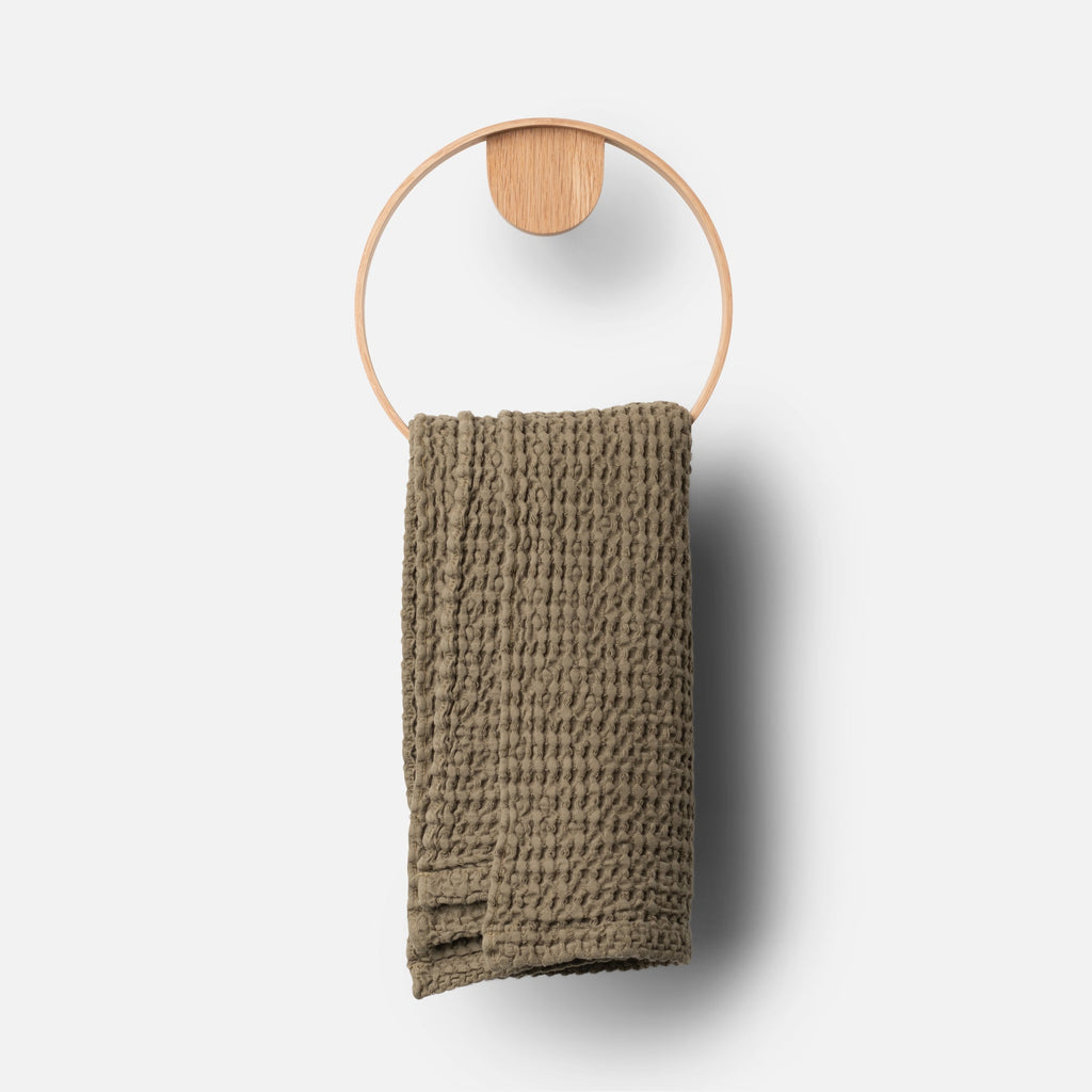 Oak + Stainless Towel Ring:hover