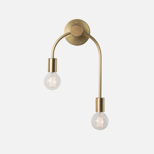 Simone Double Sconce::natural brass::hover