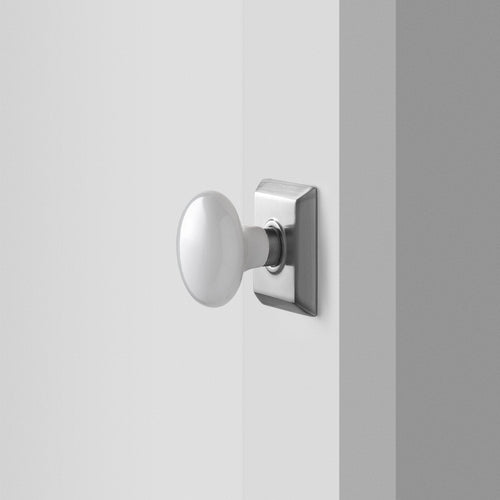 Freeport Small Backplate Doorset with Porcelain Knob - Satin Nickel