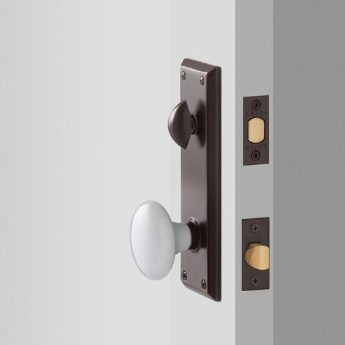 Freeport Large Backplate Doorset with Porcelain Knob - Oil Rubbed Bronze:hover