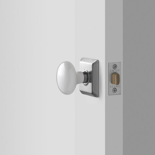Freeport Small Backplate Doorset with Porcelain Knob - Satin Nickel