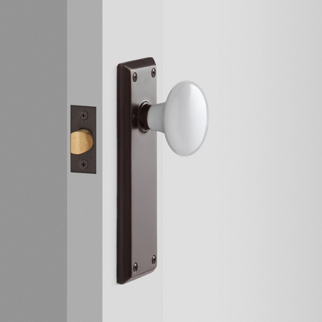 Freeport Large Backplate Doorset with Porcelain Knob - Oil Rubbed Bronze