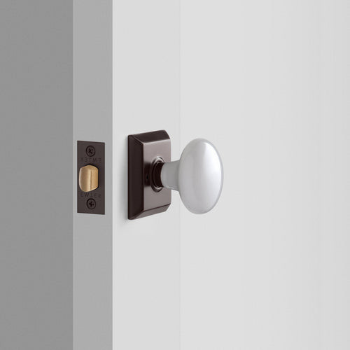 Freeport Small Backplate Doorset with Porcelain Knob - Oil Rubbed Bronze