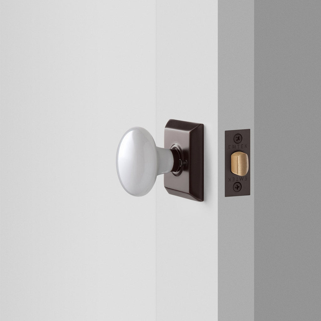 Freeport Small Backplate Doorset with Porcelain Knob - Oil Rubbed Bronze