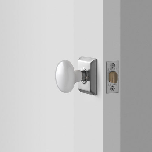 Freeport Small Backplate Doorset with Porcelain Knob - Satin Nickel