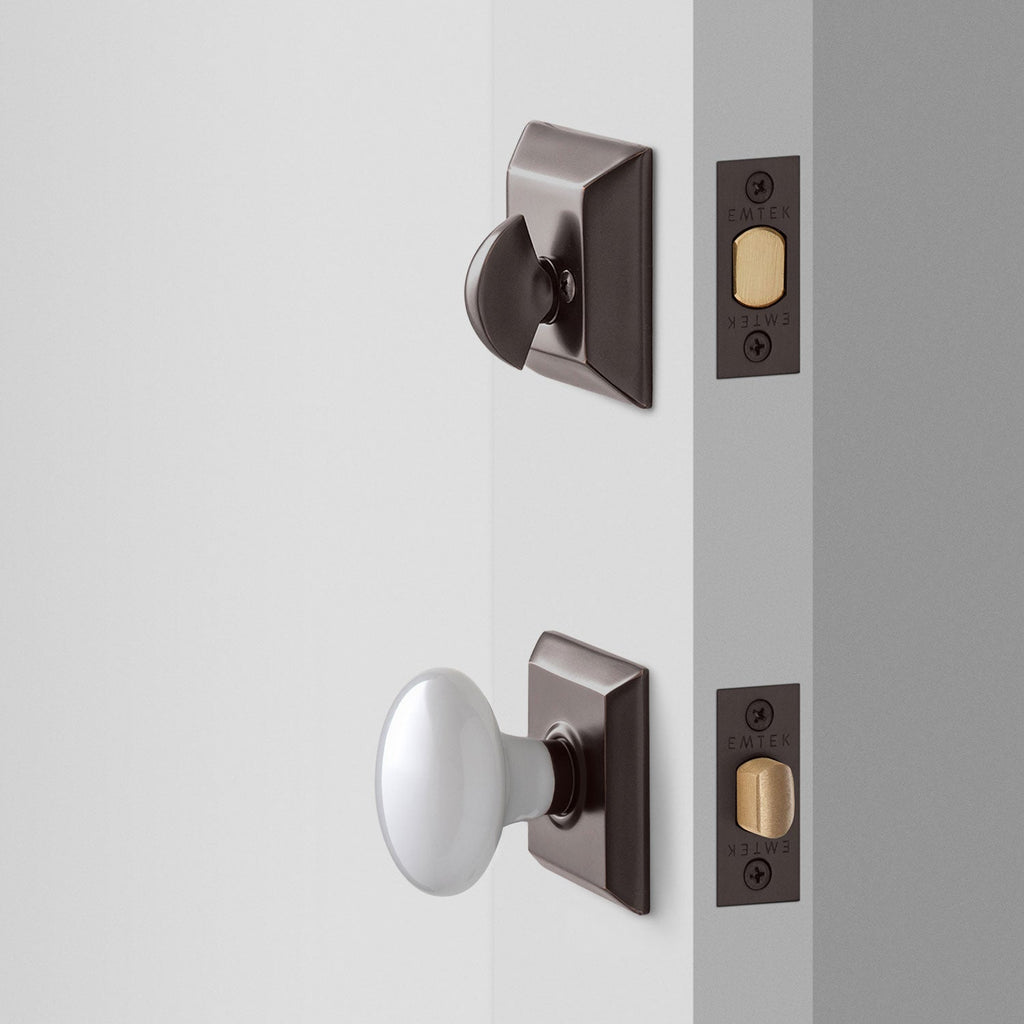 Freeport Small Backplate Doorset with Porcelain Knob + Deadbolt - Oil Rubbed Bronze