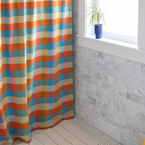 Woven Plaid Shower Curtain::persimmon::Hover