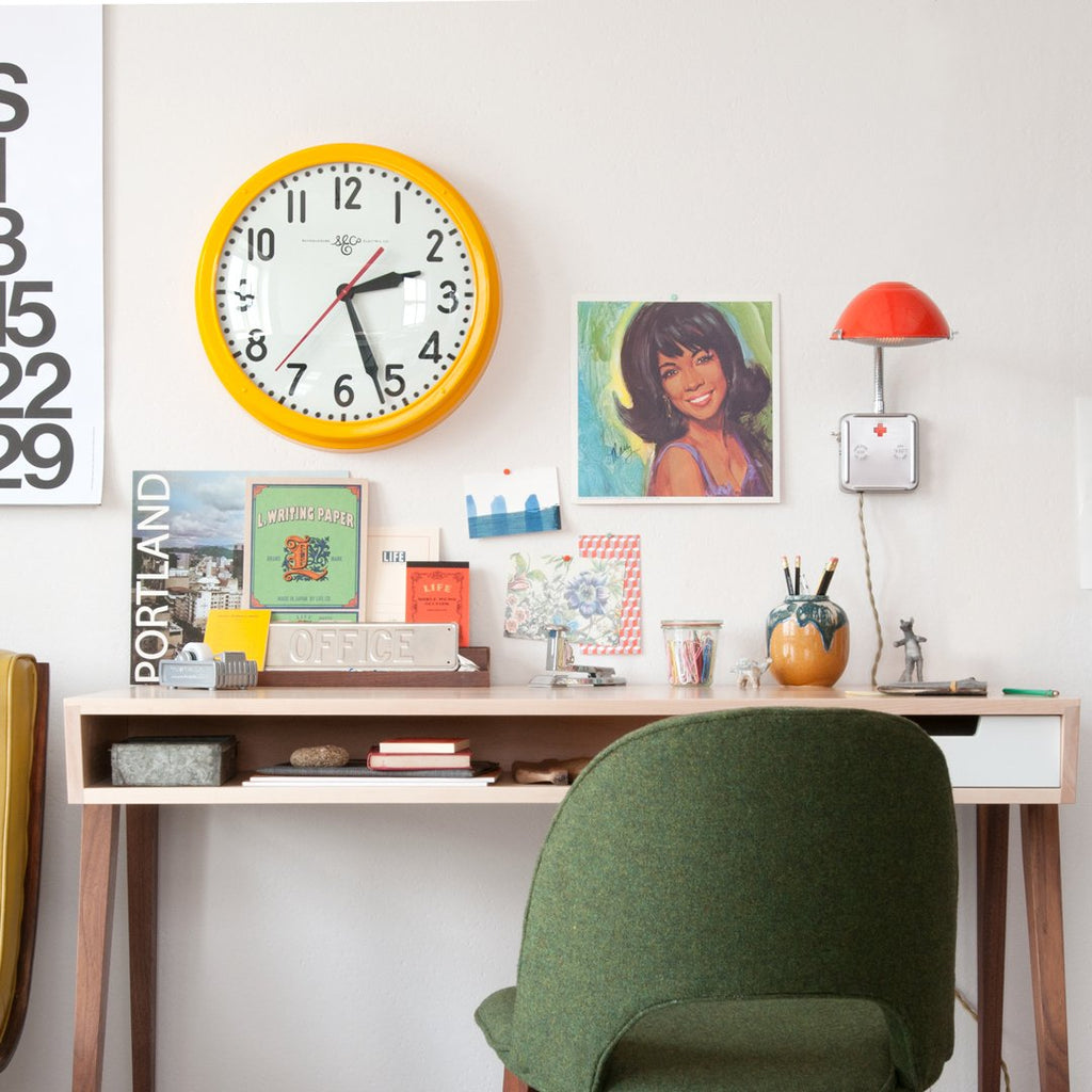 Schoolhouse Electric Clock::Industrial Yellow::Hover