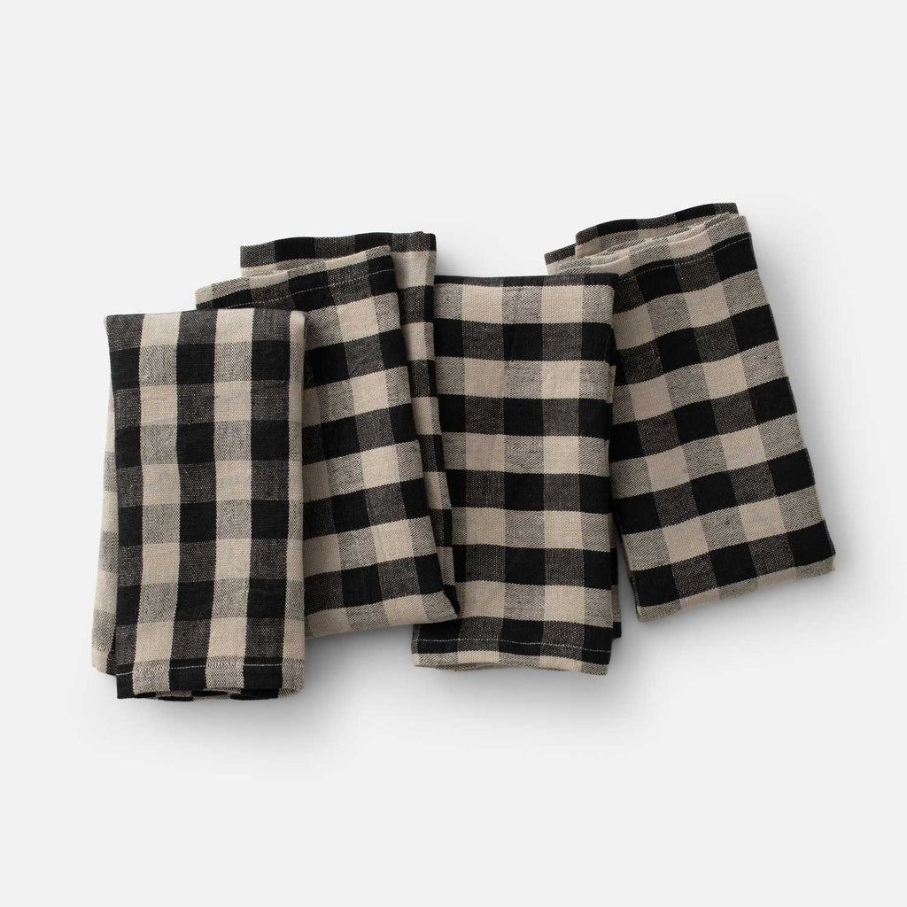 Linen Check Napkin Set::Black + Flax::Main