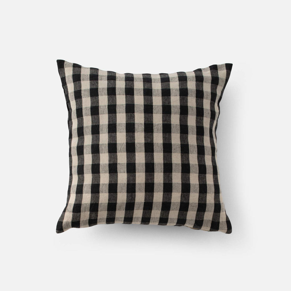 Linen Check Pillow::Black + Flax::Main