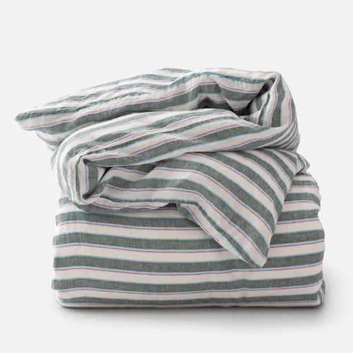 Market Stripe Linen Duvet Cover::Fern Stripe::Main