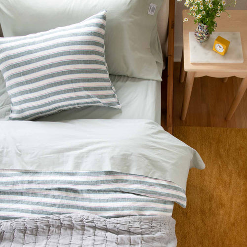 Market Stripe Linen Duvet Cover::Fern Stripe::Hover