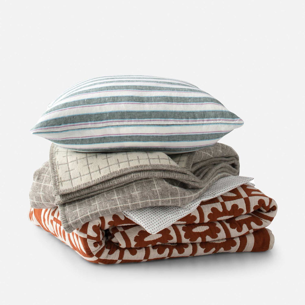 Market Stripe Linen Throw Pillow::Fern Stripe::Hover