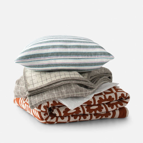 Market Stripe Linen Throw Pillow::Fern Stripe::Hover