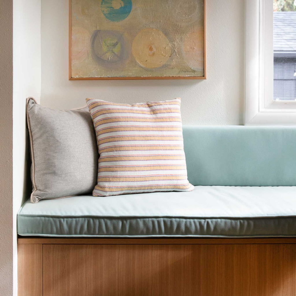 Market Stripe Linen Throw Pillow::Apricot Stripe::Hover