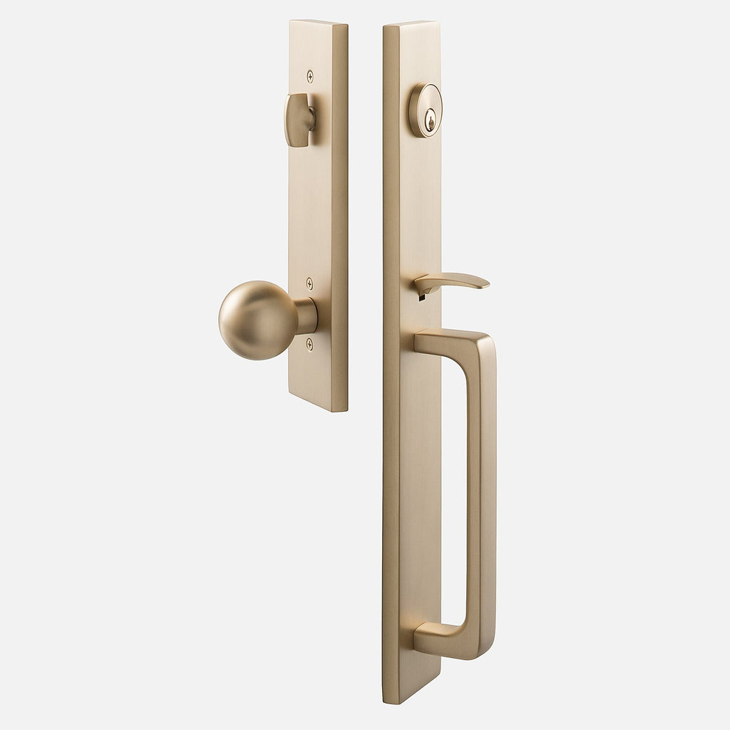 Lausanne Entrance Handleset with Globe Knob - Satin Brass