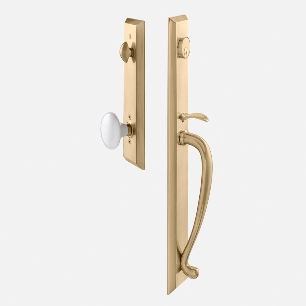 Freeport Entrance Handleset with Porcelain Knob - Antique Brass