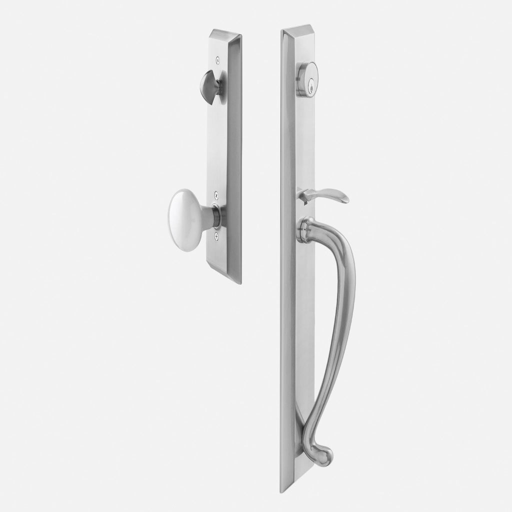 Freeport Entrance Handleset with Porcelain Knob - Satin Nickel