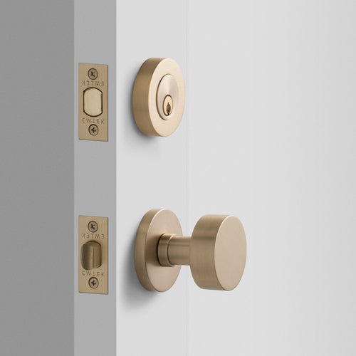 York Doorset with Cylinder Knob + Deadbolt - Satin Brass:hover