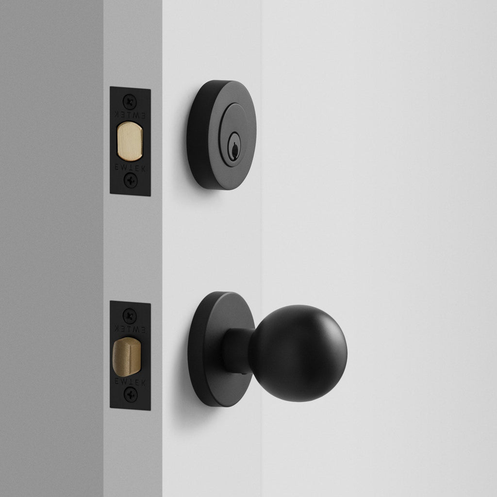 York Doorset with Globe Knob + Deadbolt - Flat Black:hover