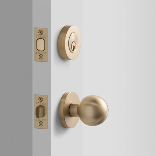 York Doorset with Globe Knob + Deadbolt - Satin Brass:hover